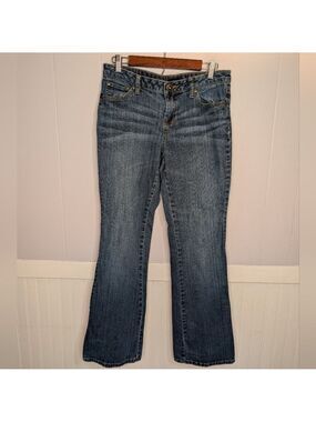 Bisou Bisou Y2K Bootcut Jeans Medium Wash Distressed Size 8